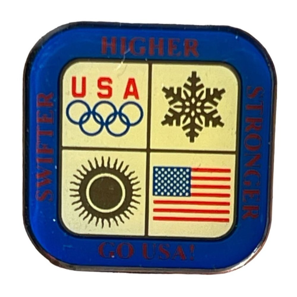 2002 Salt Lake USA Winter Olympic Pin "Swifter Higher Stronger Go USA"
